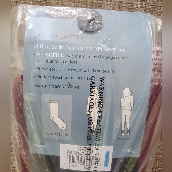 Leg Layering Socks - Cuddl Duds Crew Ladies - Zinfandel - Fitz Shoe sizes 4-10 - Picture 4 of 6